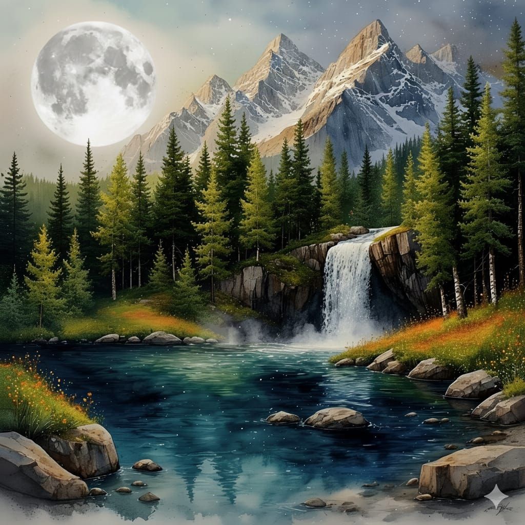 Under a Silver Moon ~ Watercolor