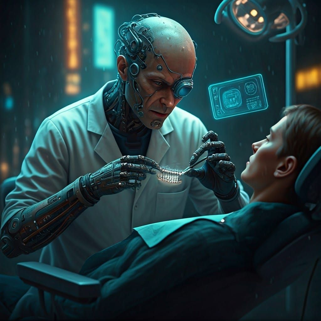 'Get your new set of strengthened chrome teeth at the Cyberpunk dentist. Trust me and just open your mouth'  by @SalvaMalva