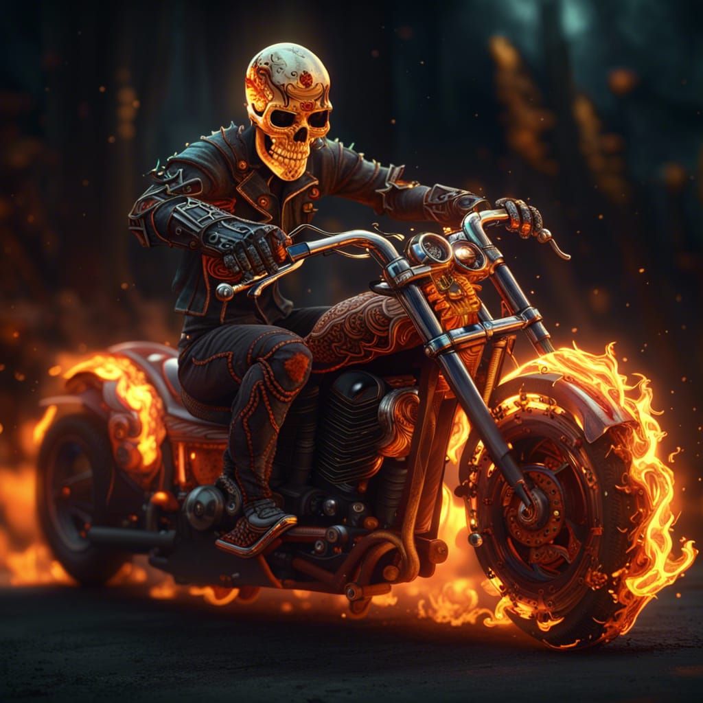 fire skeleton riding a motorcycle - AI Generated Artwork - NightCafe ...