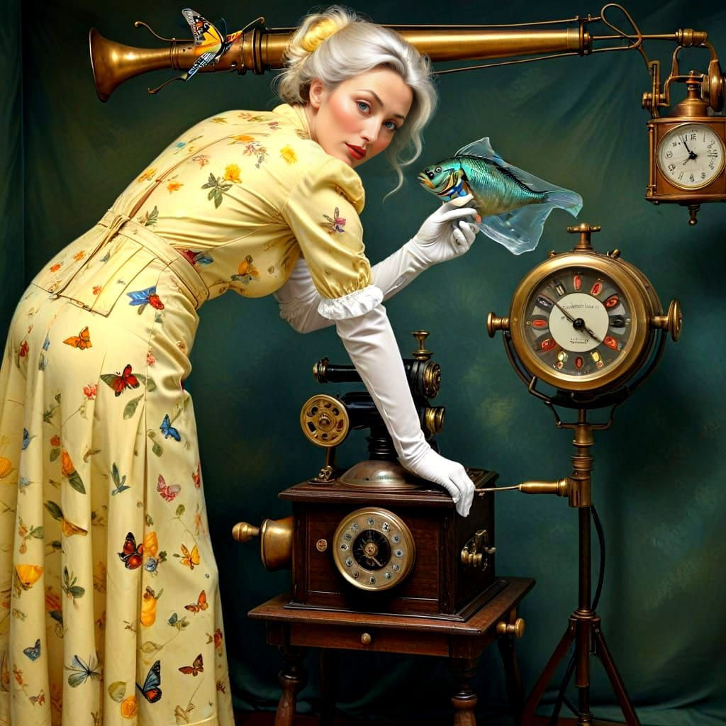 Surrealistic Lady in Vibrant Fantasy Scene