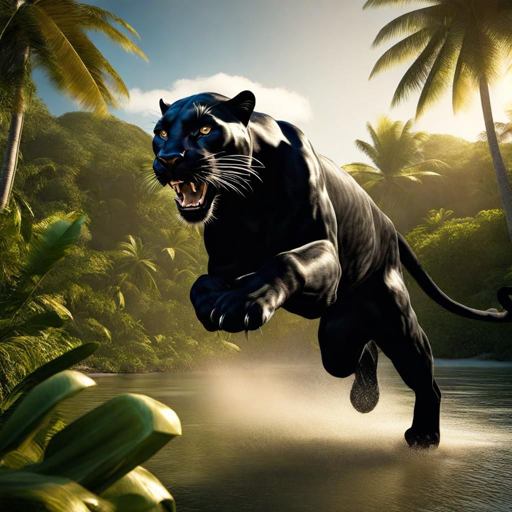 Black panthera jump - AI Generated Artwork - NightCafe Creator