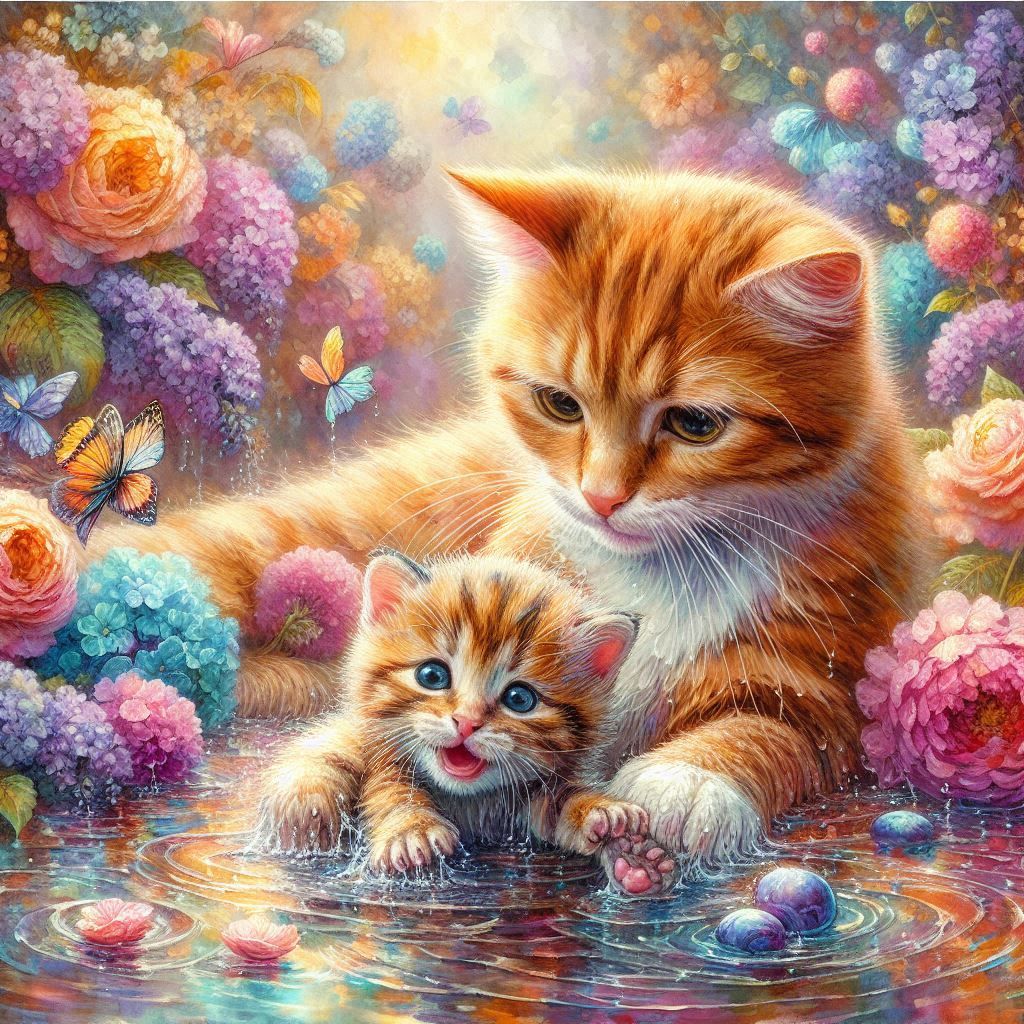 Cat and Kitten: Bath Time