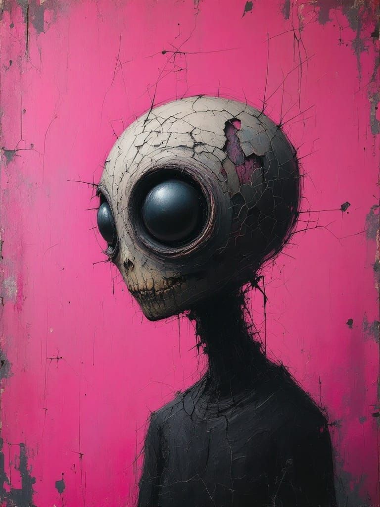 Surreal Oil Painting of a Whimsical Figure with a Large Eye