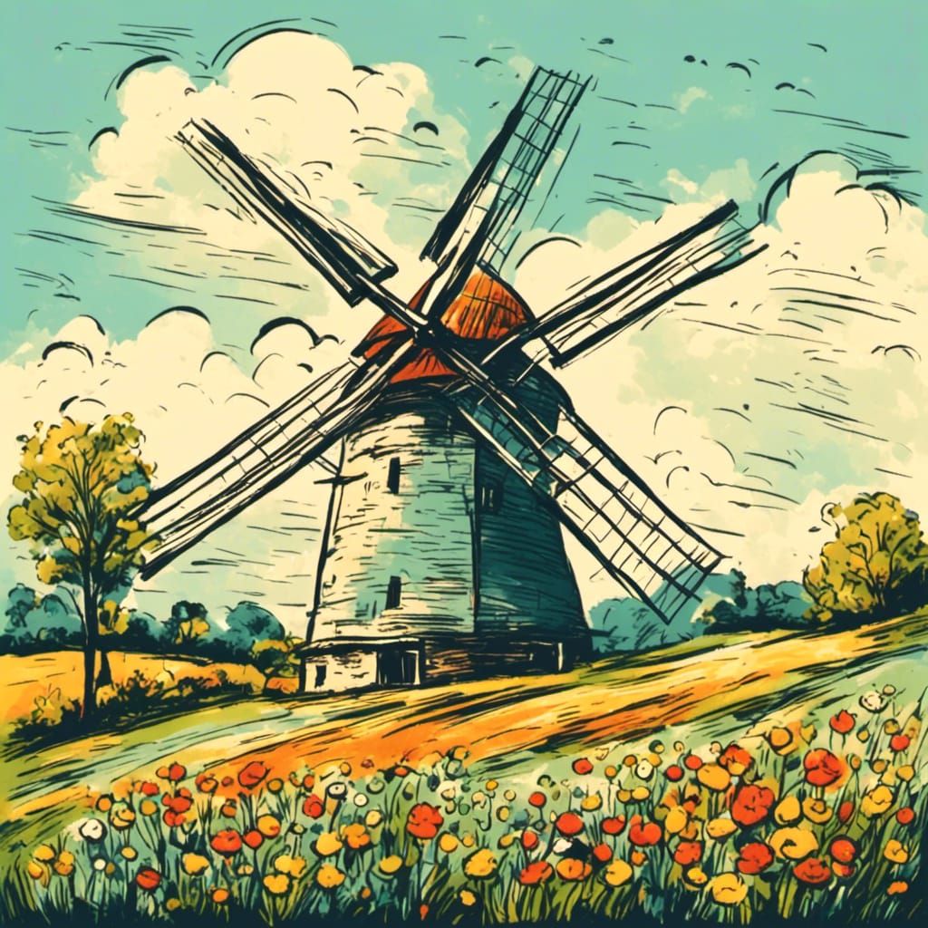 <lora:RetroDrawingXL:1.0> Windmill