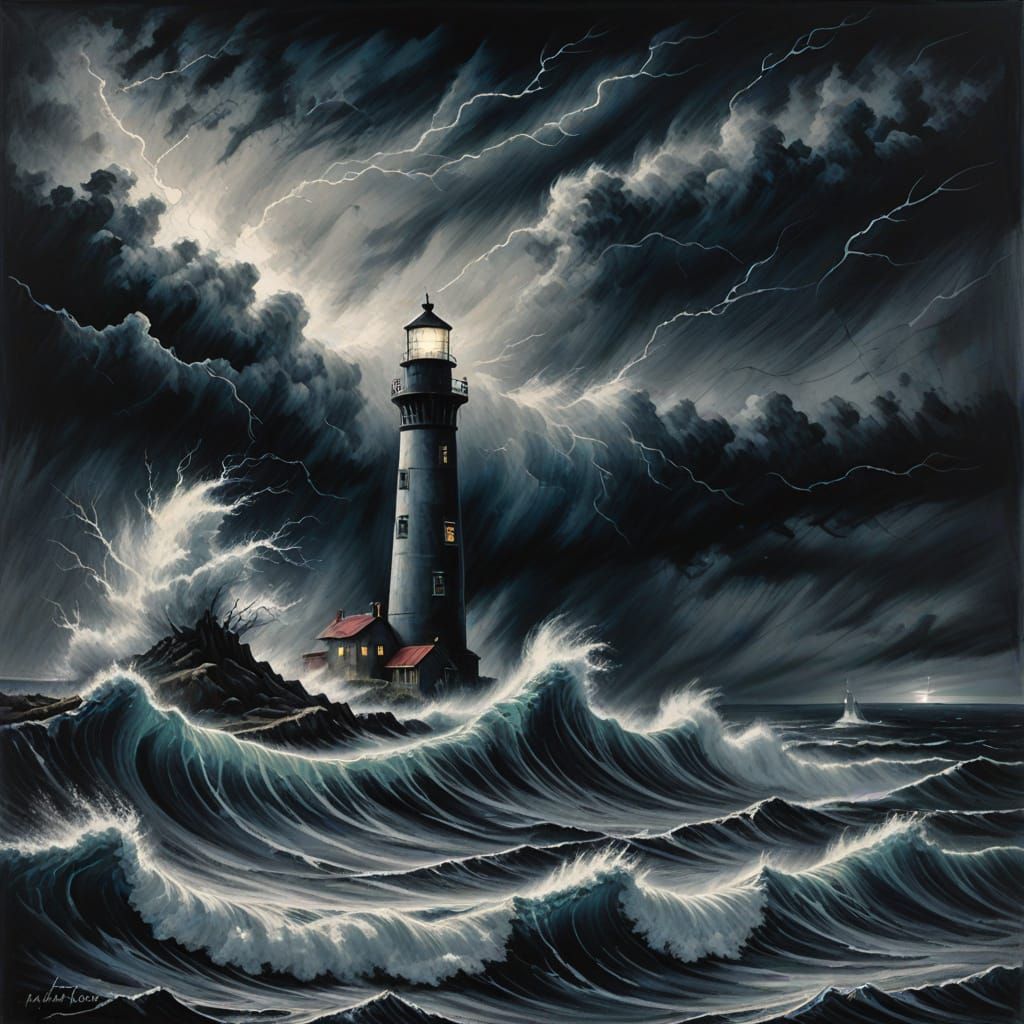 Masterpiece Monday. An expressionist interpretation of an ocean storm, with waves crashing against a ...  by @Adewi