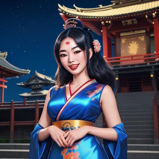 Beautiful  Asian Geisha Woman with beautiful smile and teeth...