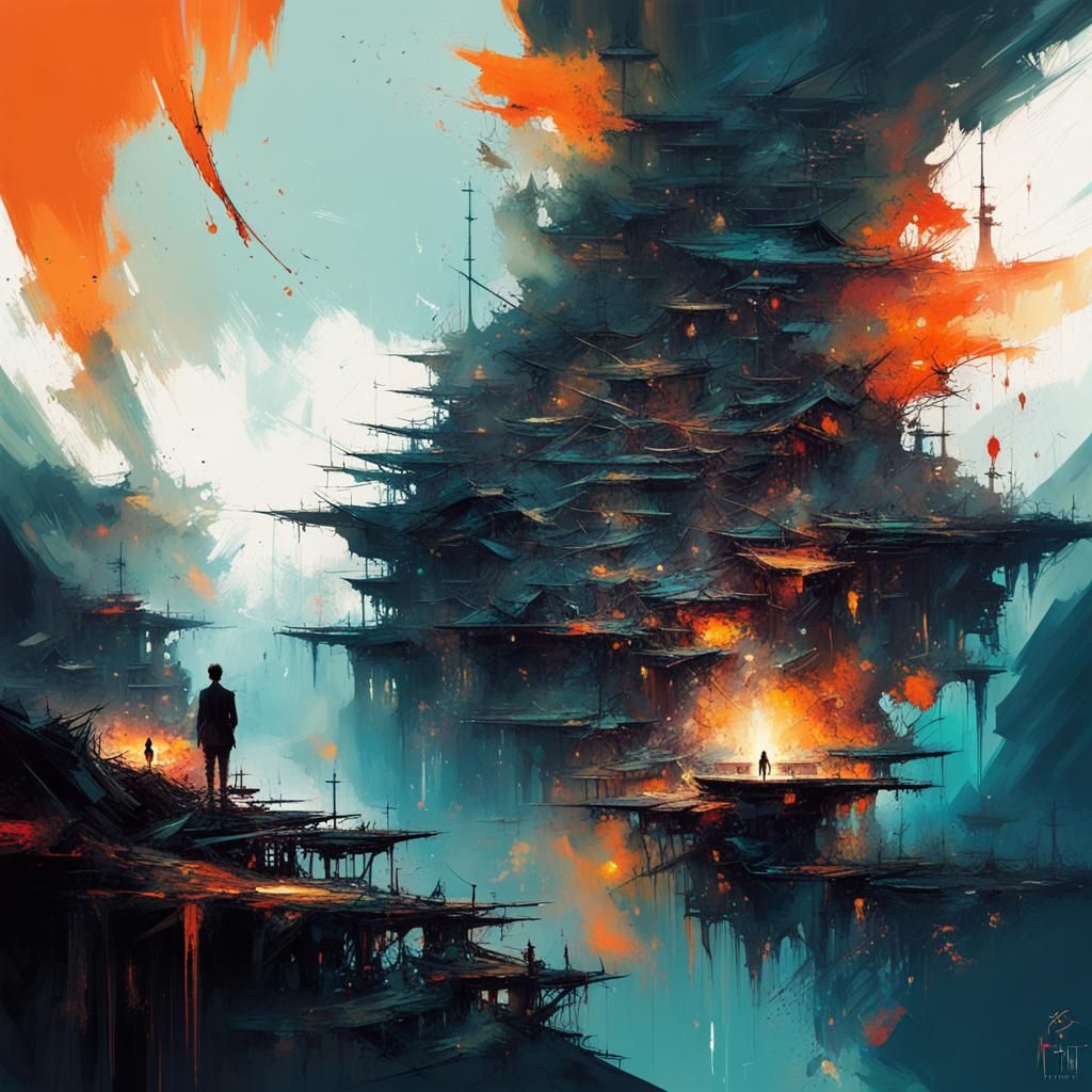 Abstract illustration of burning worlds