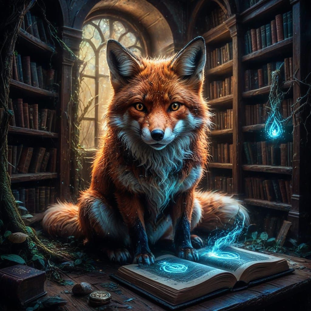 Spectral Fox in Mystical Library 🦊📖