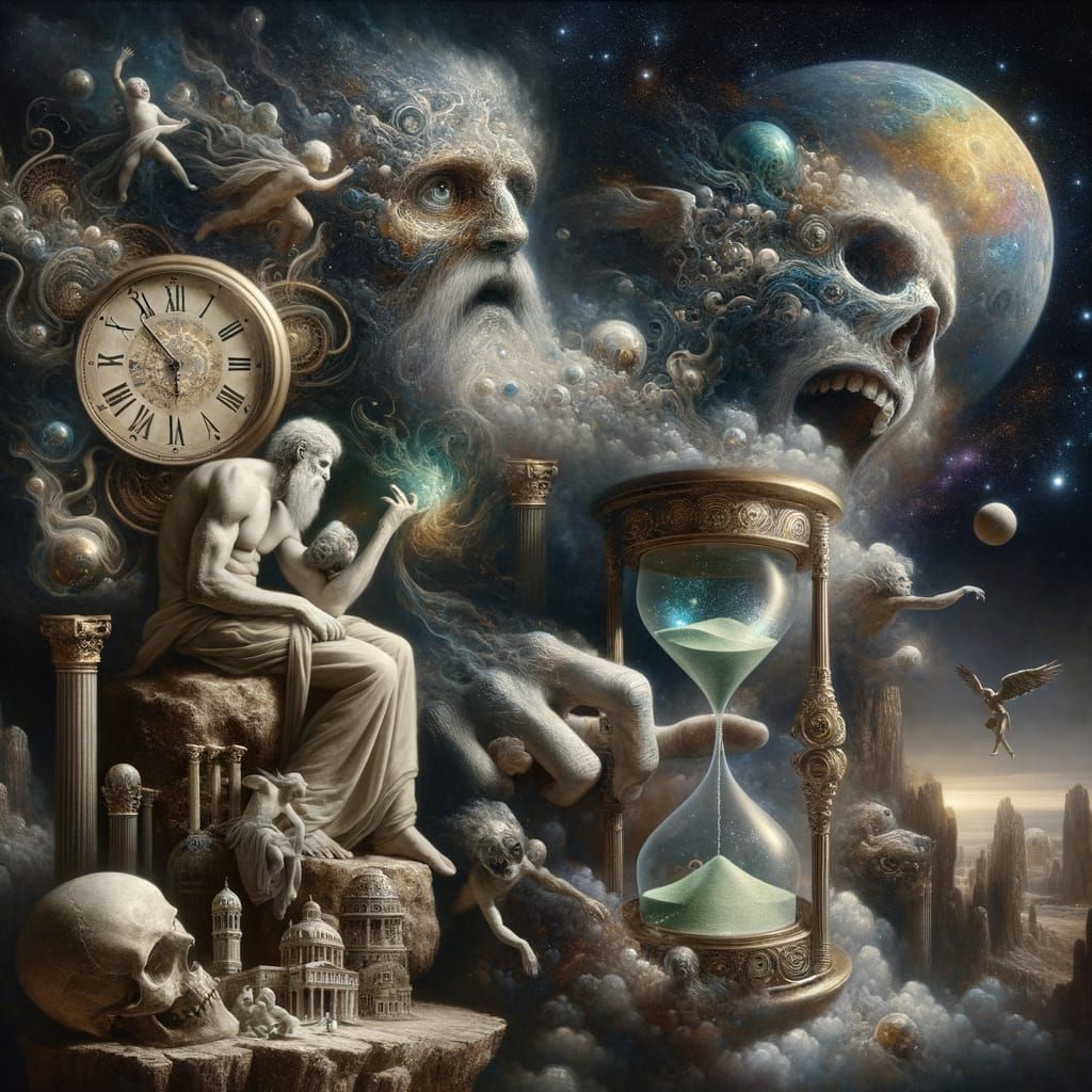 Illusion of time, surrealist, ancient Greek