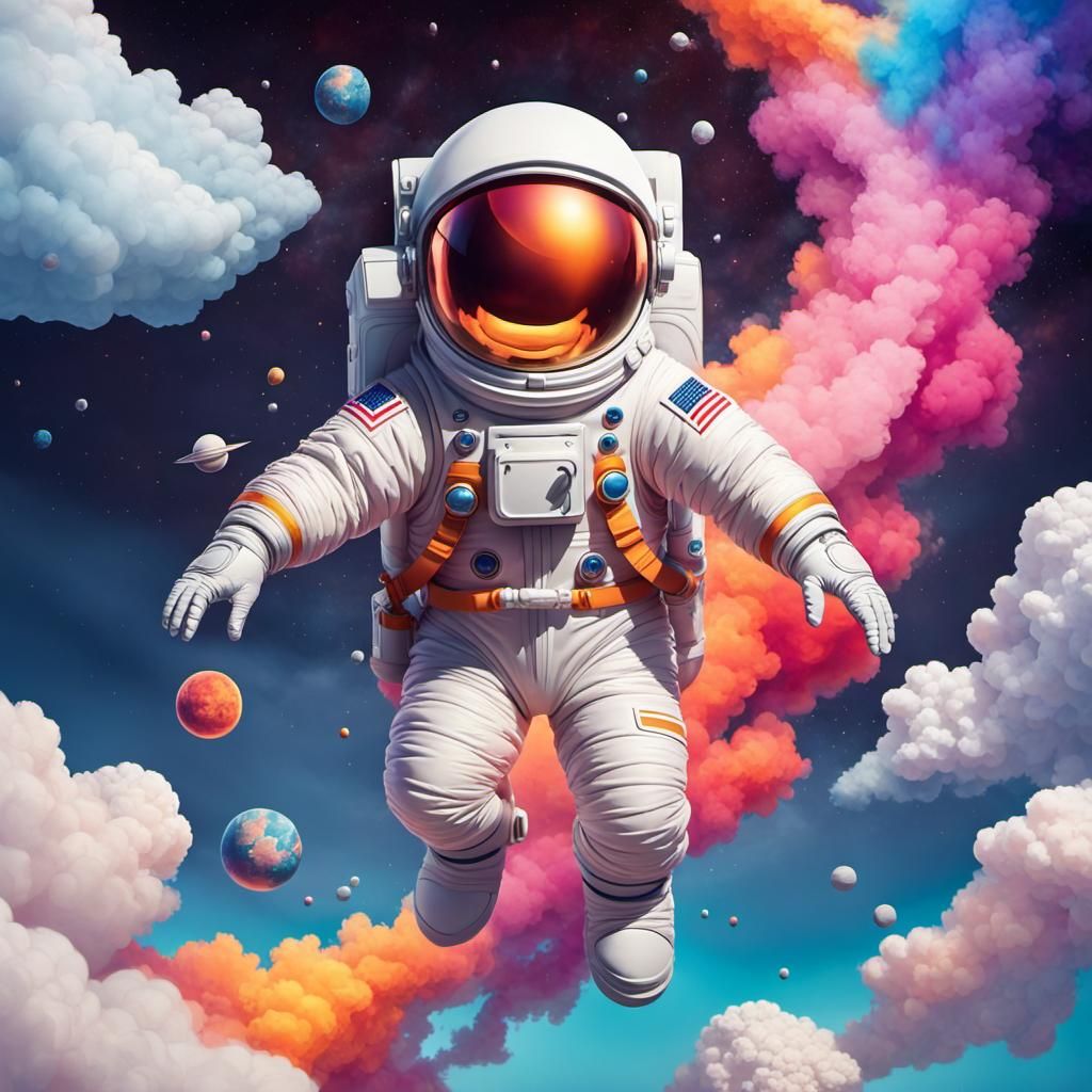 With a playful wink and a confident stance, the cute spaceman glides ...