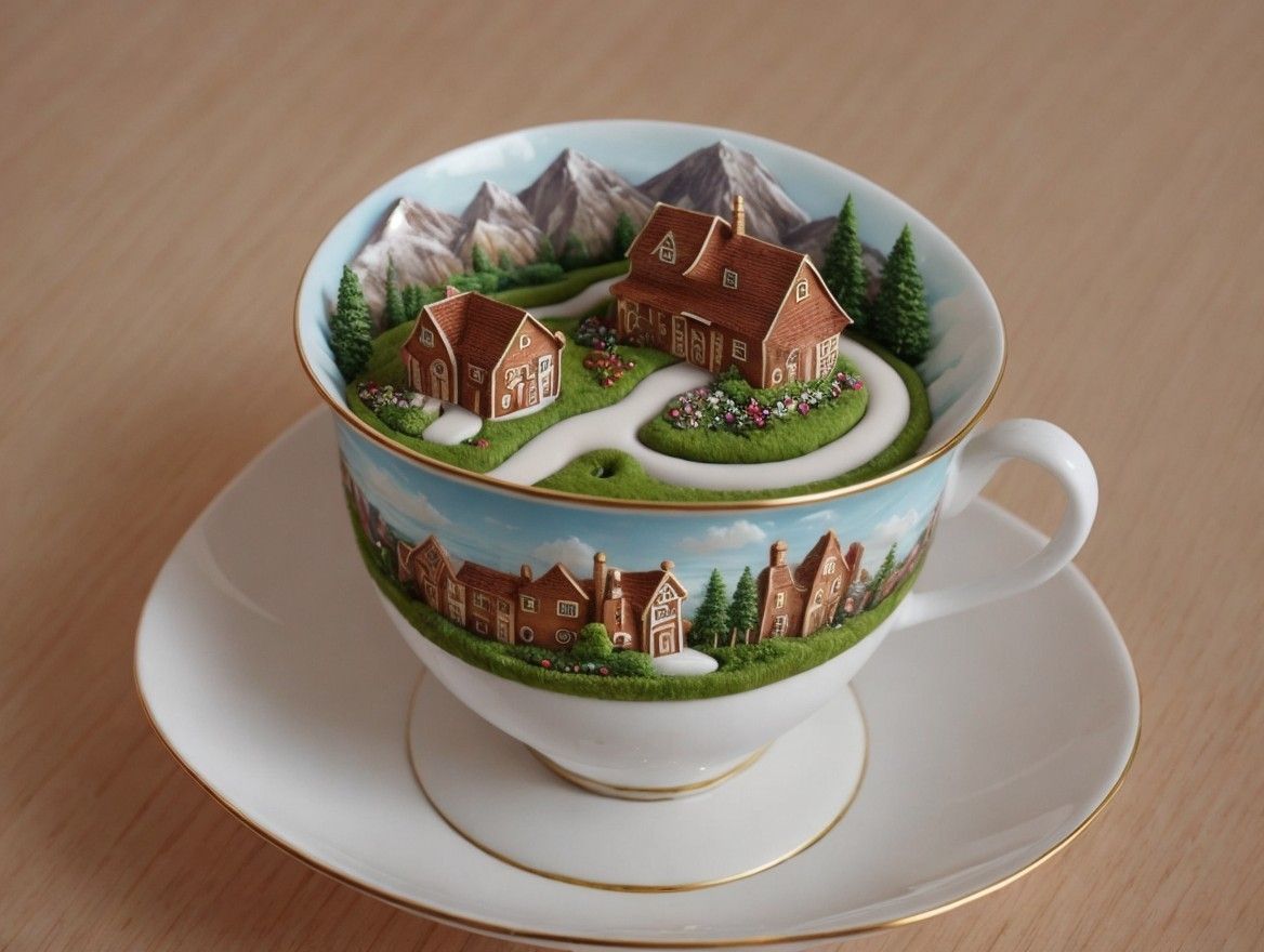 Miniature Village in a Whimsical Teacup