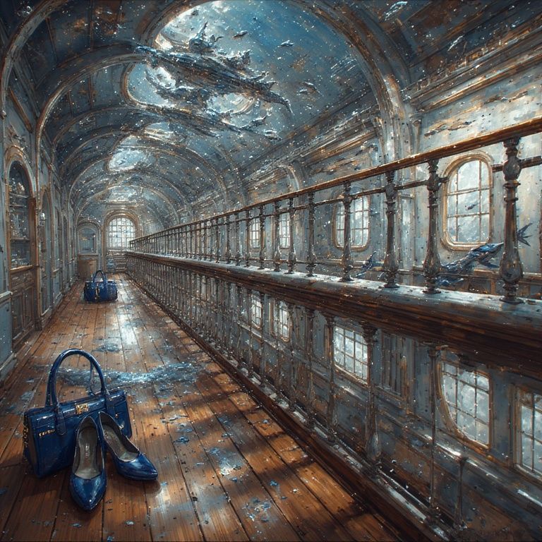 Gallery with navy bag and shoes