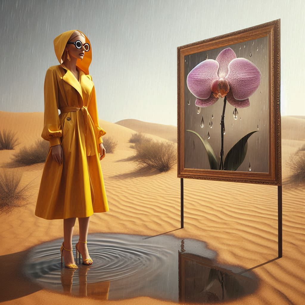 Woman in raincoat and orchid