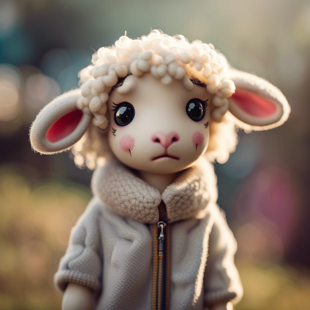Little sheep, female, crying, wearing clothes of a woman fro...