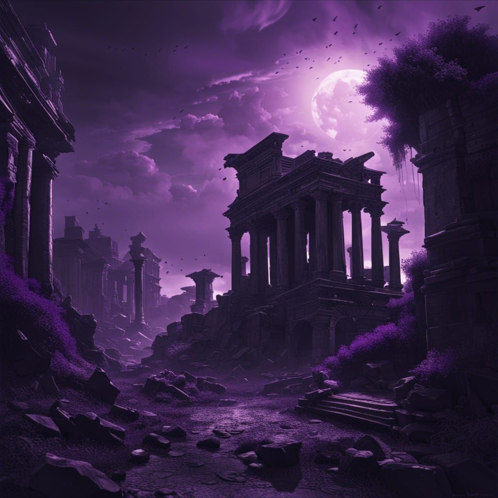 Rome ruine, in black and withe stile, purple rain  by @Rebecca Eriksson