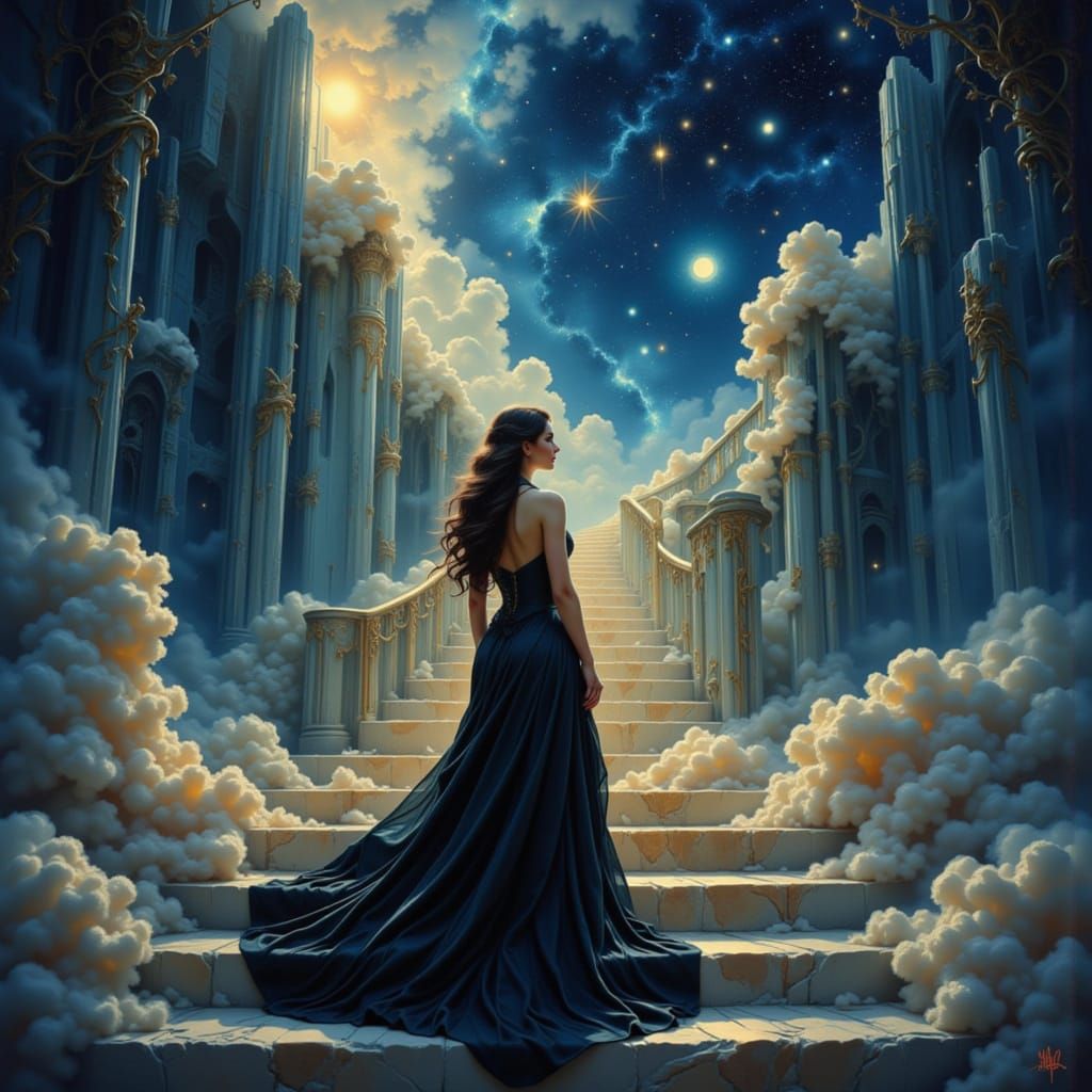 Mysterious Woman on Crystal Staircase to Stars