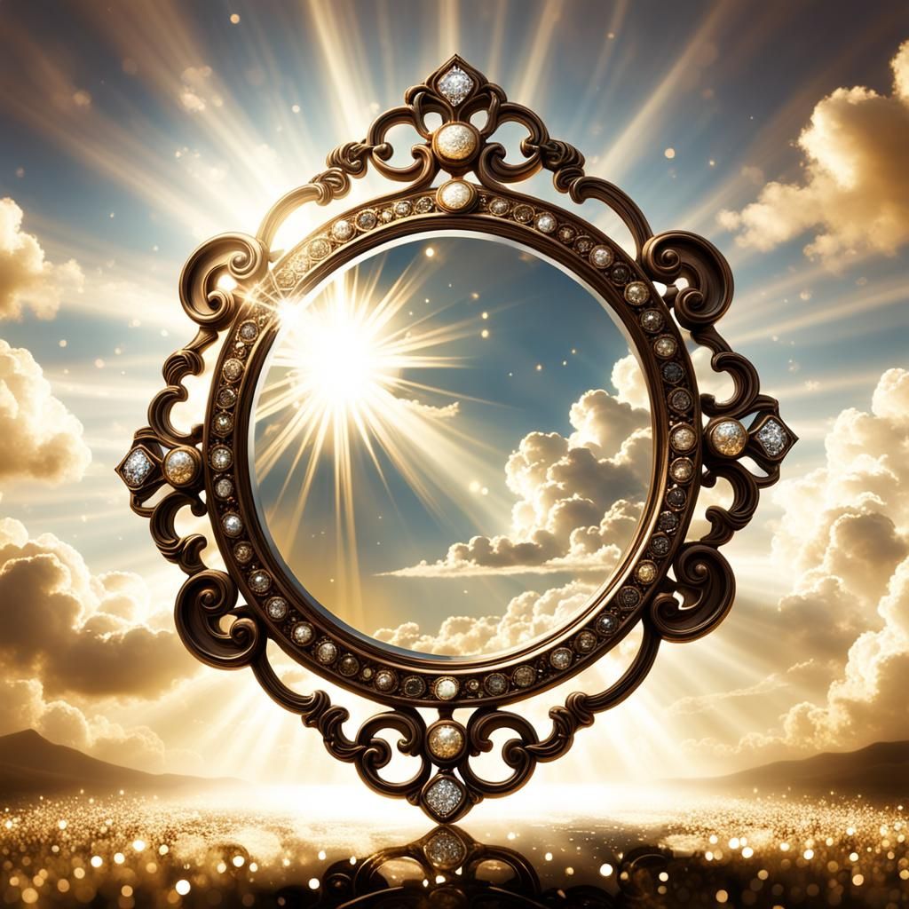 Sepia art illusion Enigmatic Charms clear mirror, sparkly gl...