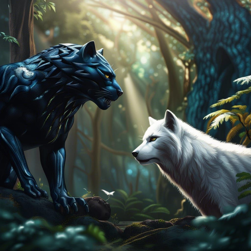 White wolf vs black panther - AI Generated Artwork - NightCafe Creator