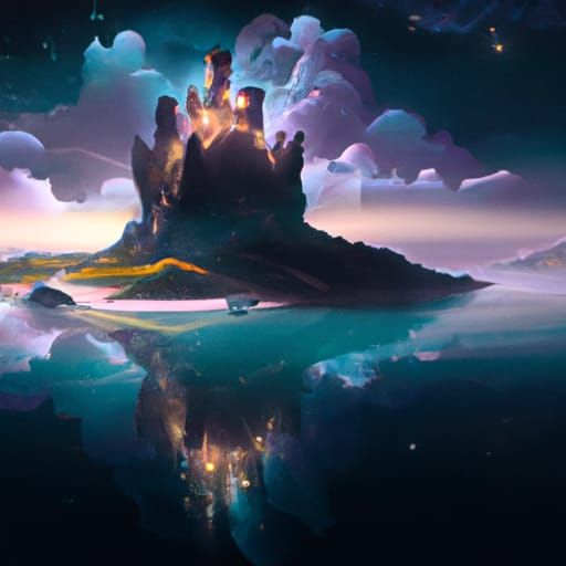 Landscape with a huge stunning castle on a floating island o...