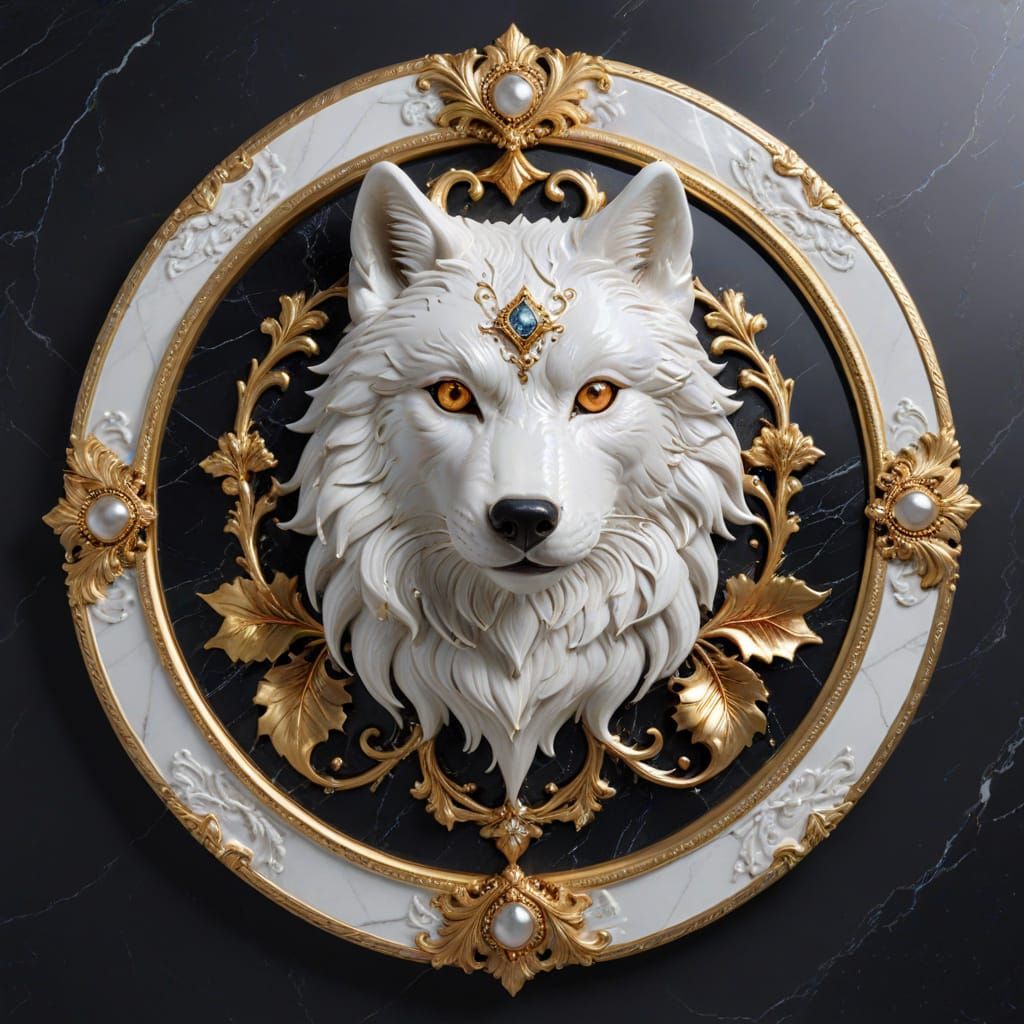 Ornate White Wolf in Luxurious Decorative Art Style