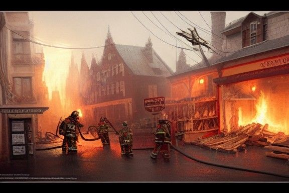 Skeleton Firefighters attacking a fire at the cheese shop