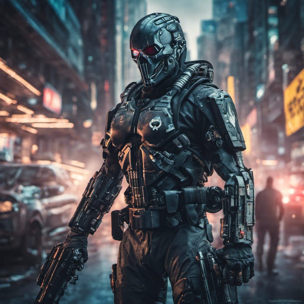 Cyberpunk futuristic punisher battle suit - AI Generated Artwork ...