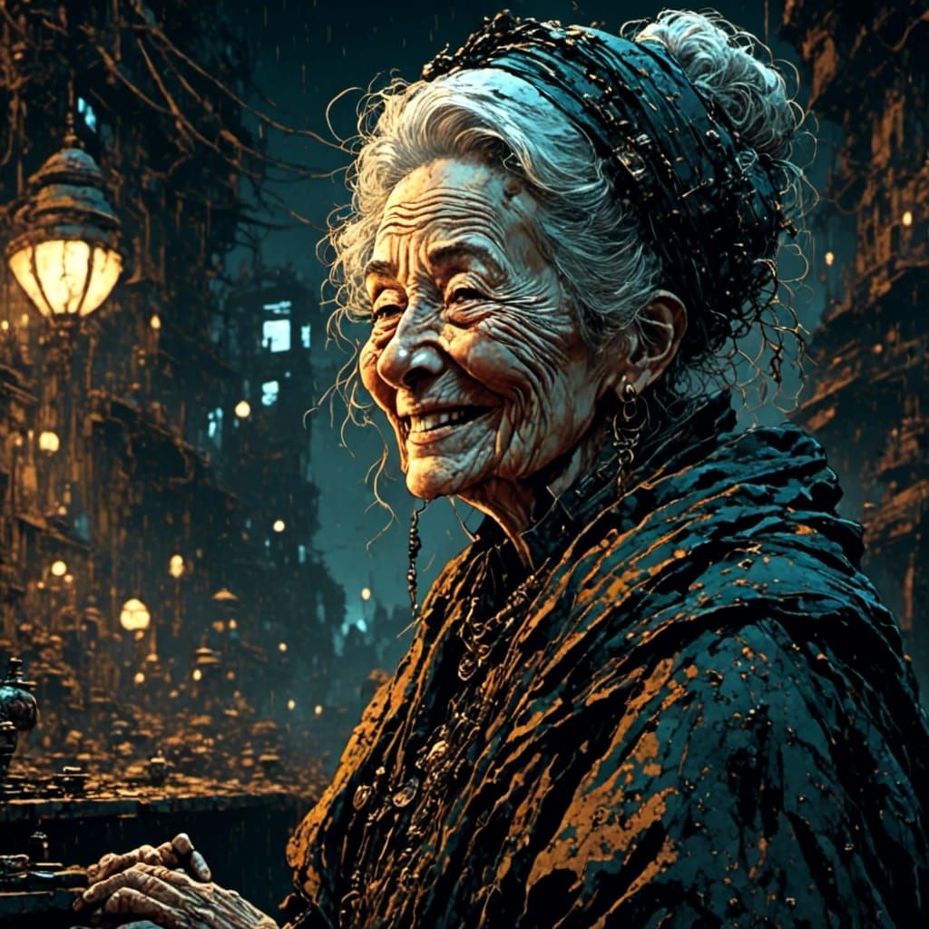 <lora:Linograal:1.0> portrait, an old lady smiles