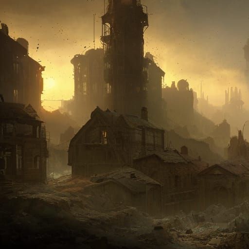 Abandoned mining town a masterpiece, 8k resolution, dark fan...