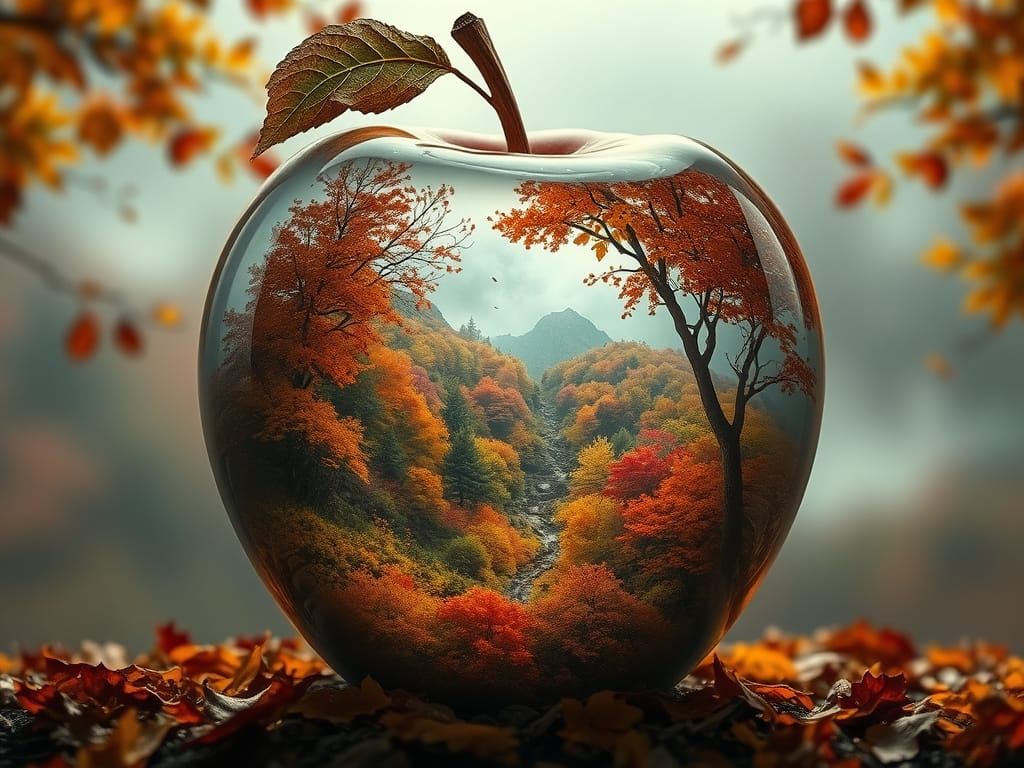 Autumn Landscape Inside Glass Apple