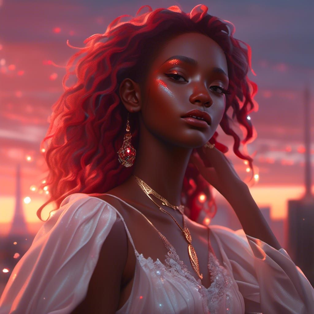 <lora:EthierUnreal V1:1.0> black girl with red wax makeup an...