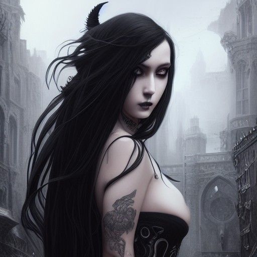 Pretty Black-Haired Goth Lady - AI Generated Artwork - NightCafe