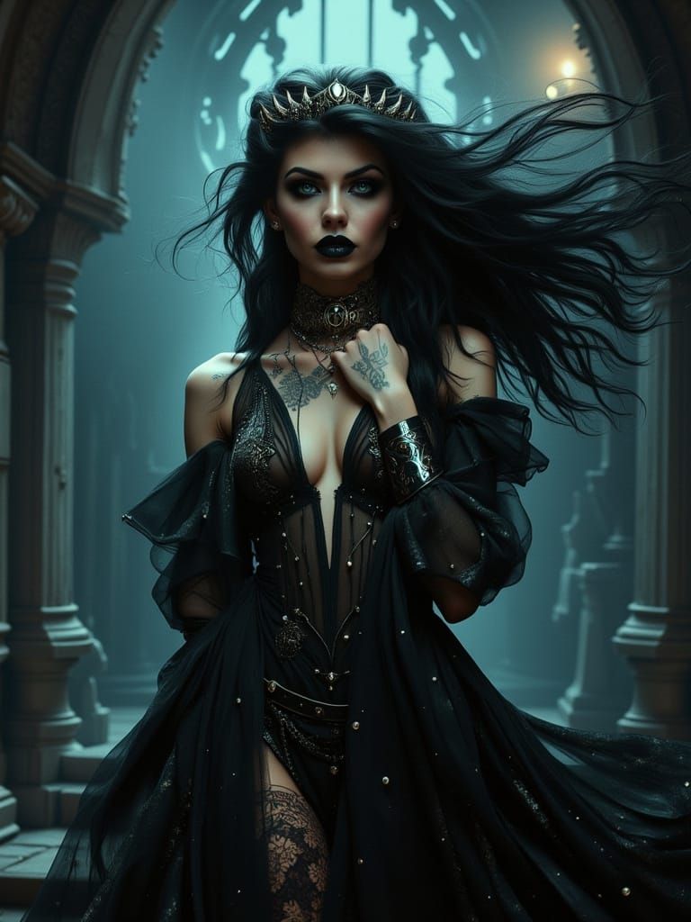 Ethereal Demon Queen Lilith in Whimsical, Art Nouveau-Inspir...