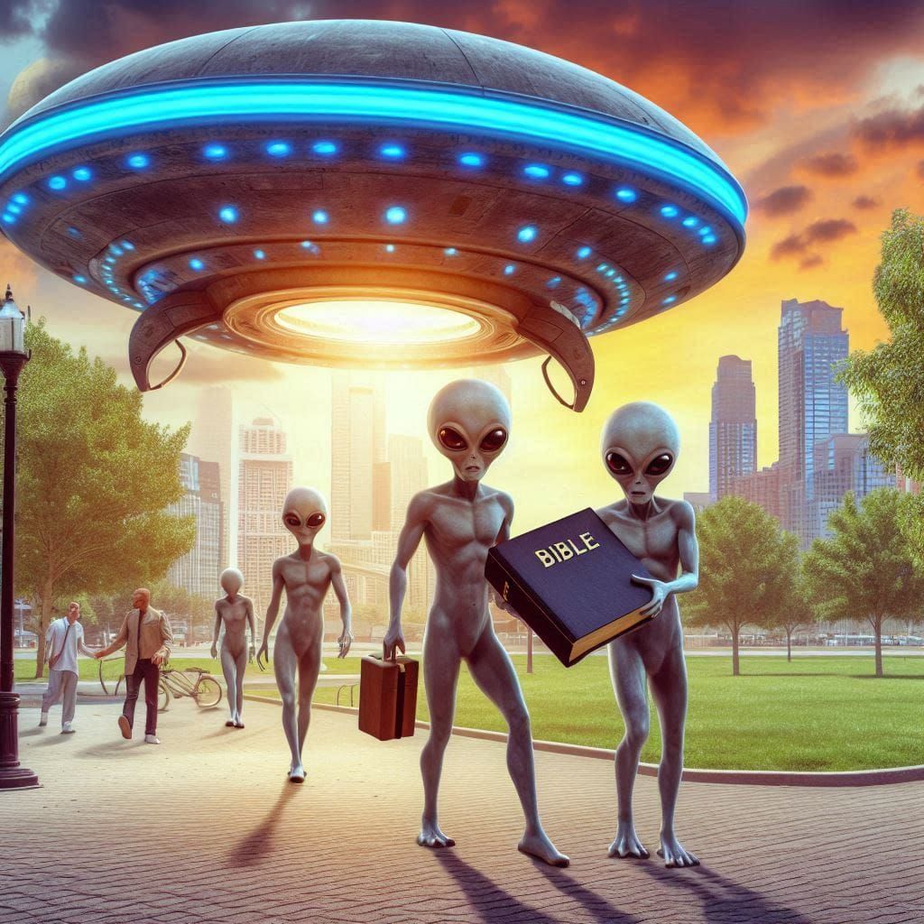 "Greetings Earth-humans, we'd like to tell you about Jesus..."