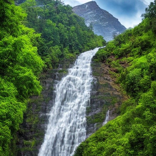 Waterfall and mountains