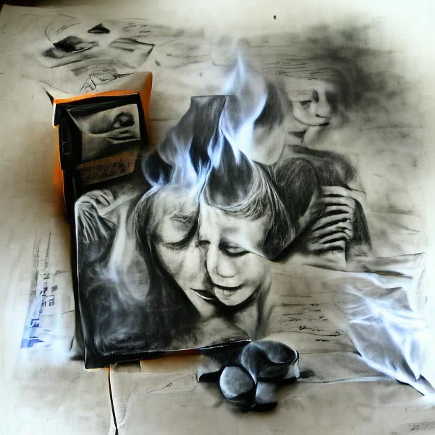 charcoal drawing burning memories