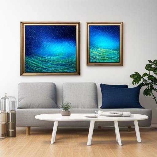 Dolphins in Deep Blue Sea: Neo-Impressionist Painting