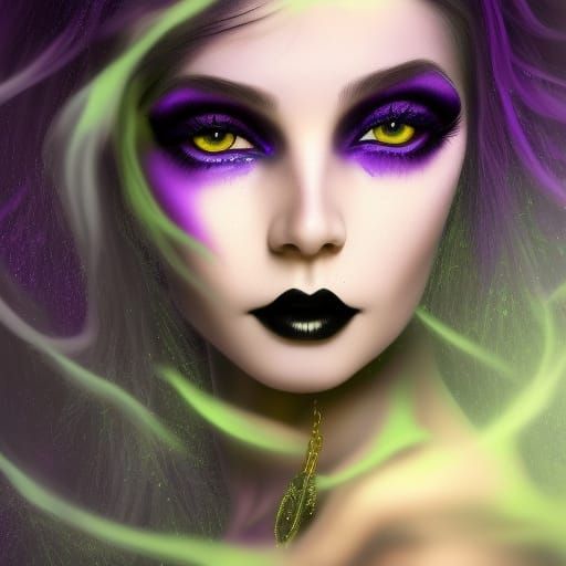 Ethereal elf young lady with long black hair& green eyes& black ...
