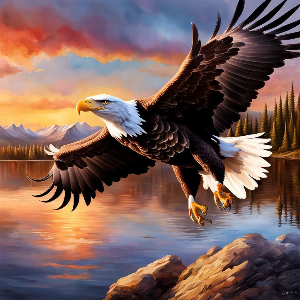 Watercolor Bald Eagle in the Rocky Mountain