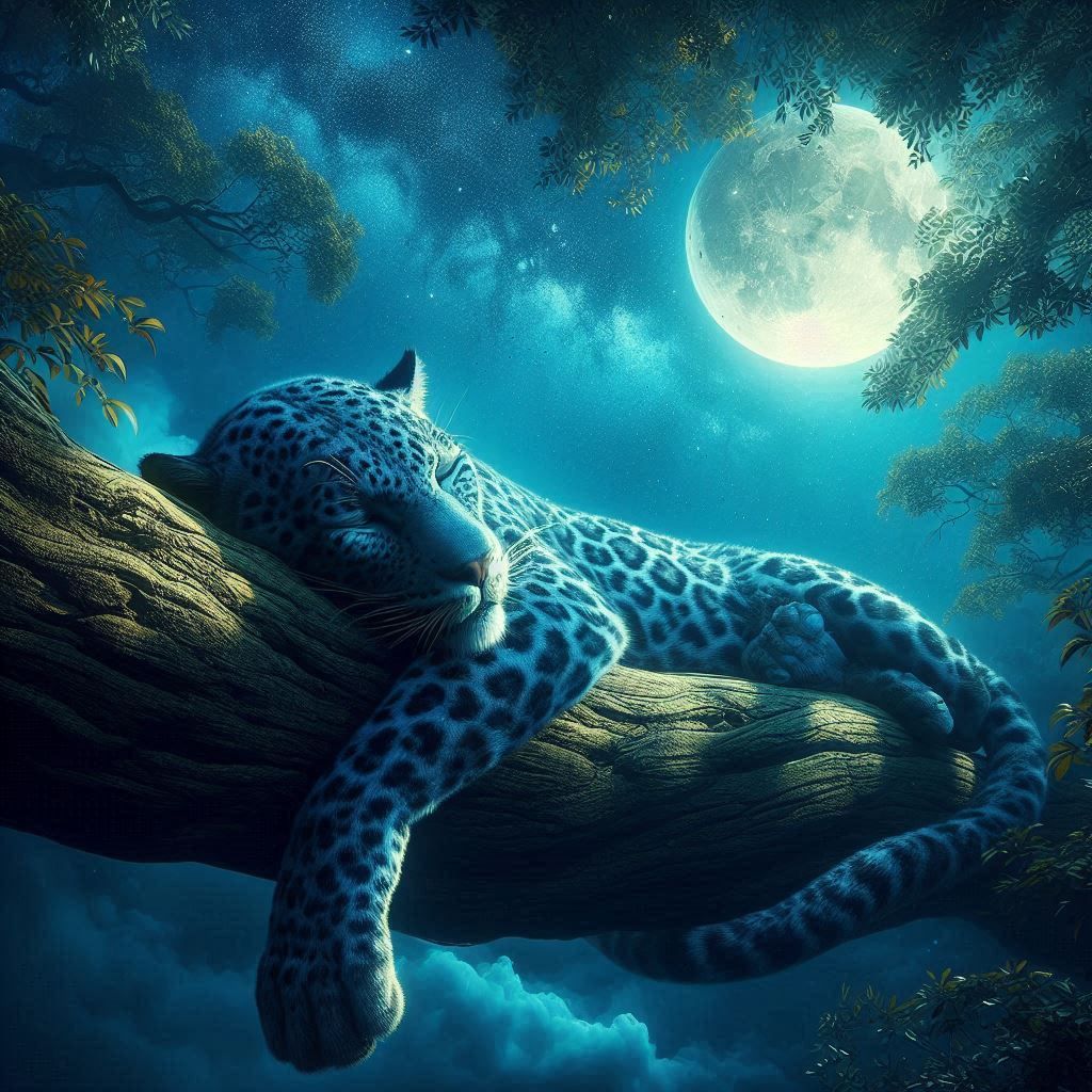 A fantasy blue spotted leopard sleeping