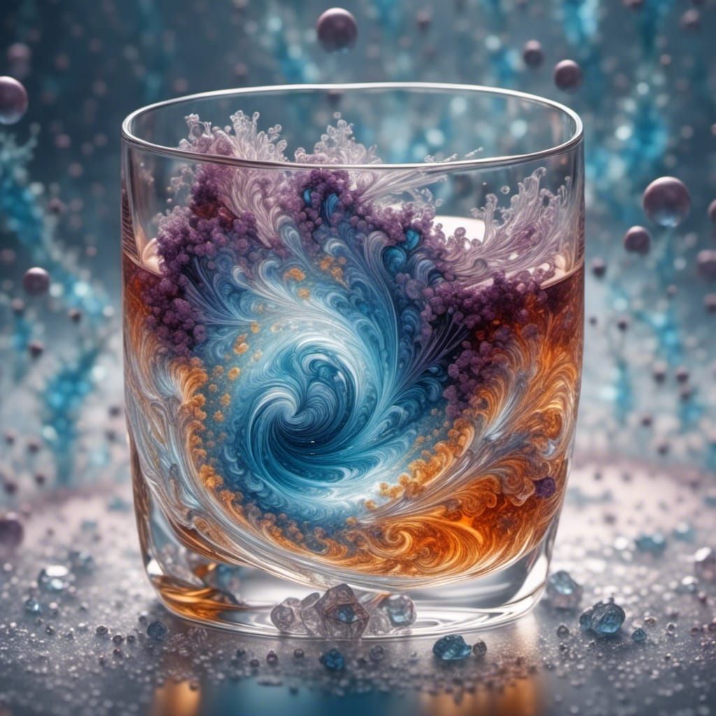 <lora:PanGalacticGB:1.0> Galaxy big bang universe inside an ice cube, in a glass of scotch, pan Galactic gargle blaster by sci-fi 