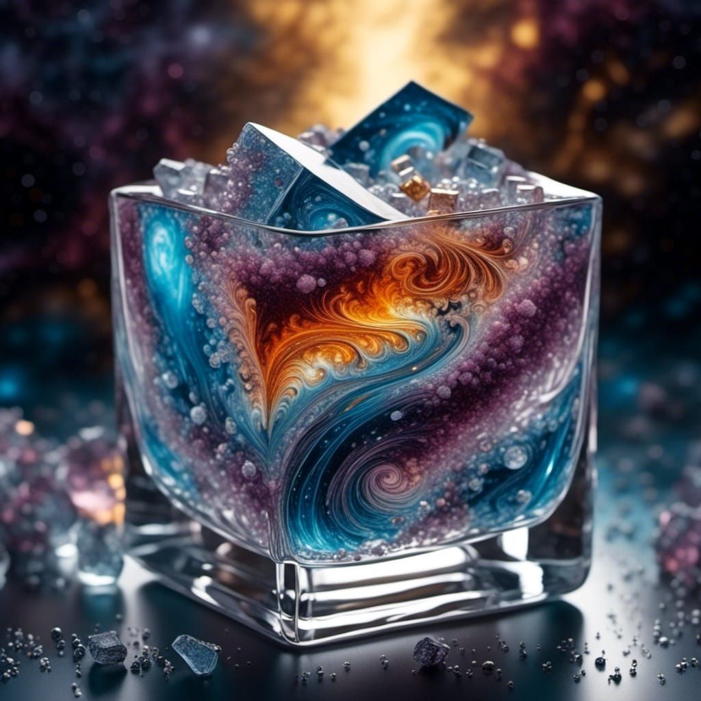 <lora:PanGalacticGB:1.0> Galaxy big bang universe inside an ice cube, in a glass of scotch, pan Galactic gargle blaster by sci-fi 