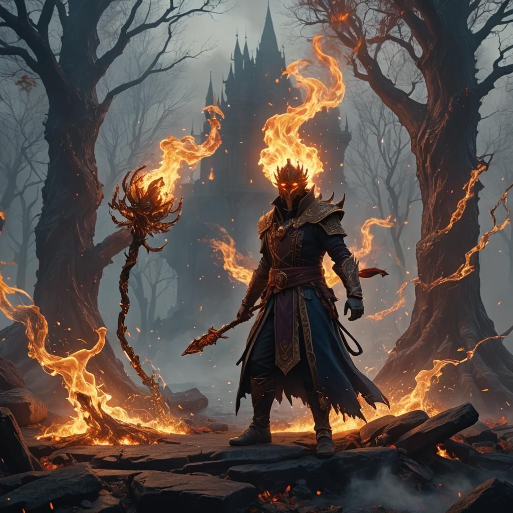 A fire mage cast spell in forest - AI Generated Artwork - NightCafe Creator