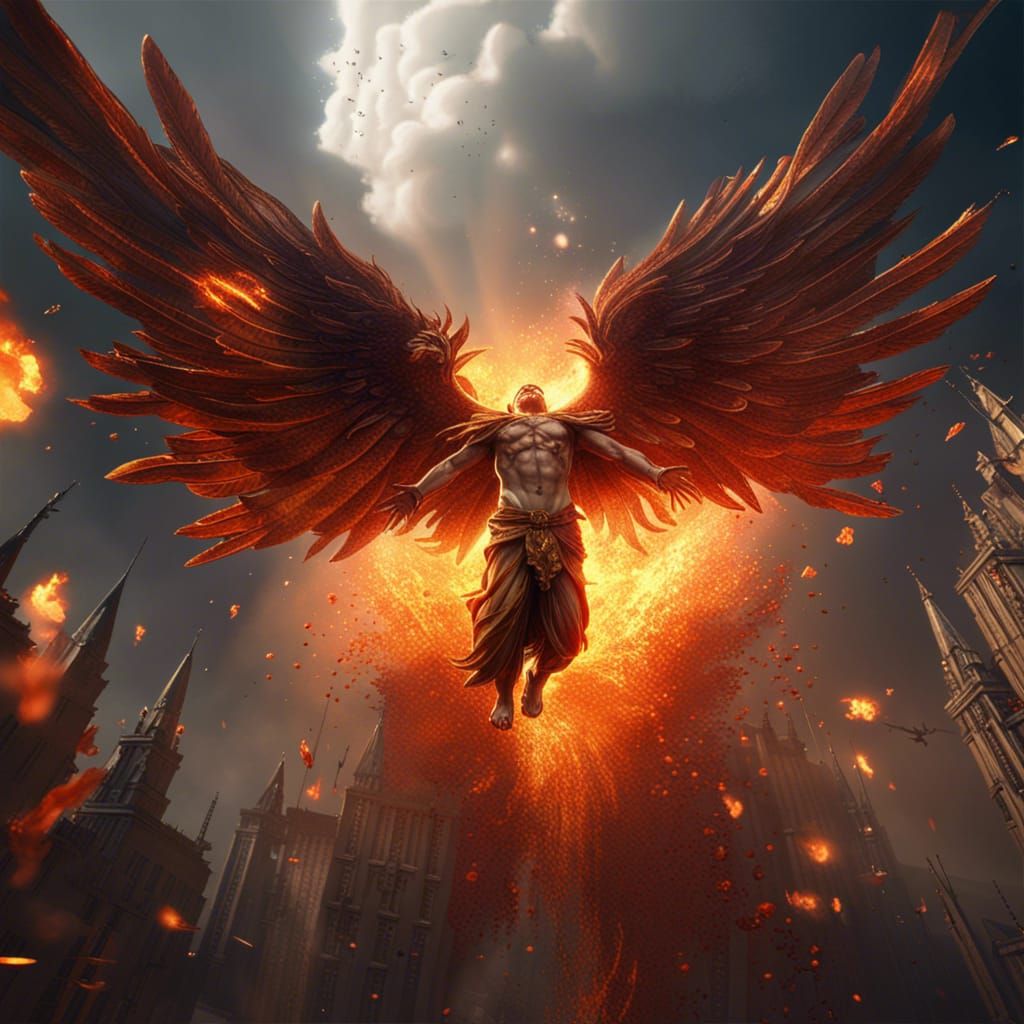 Icarus falling from the sky in a the flame. - AI Generated Artwork ...