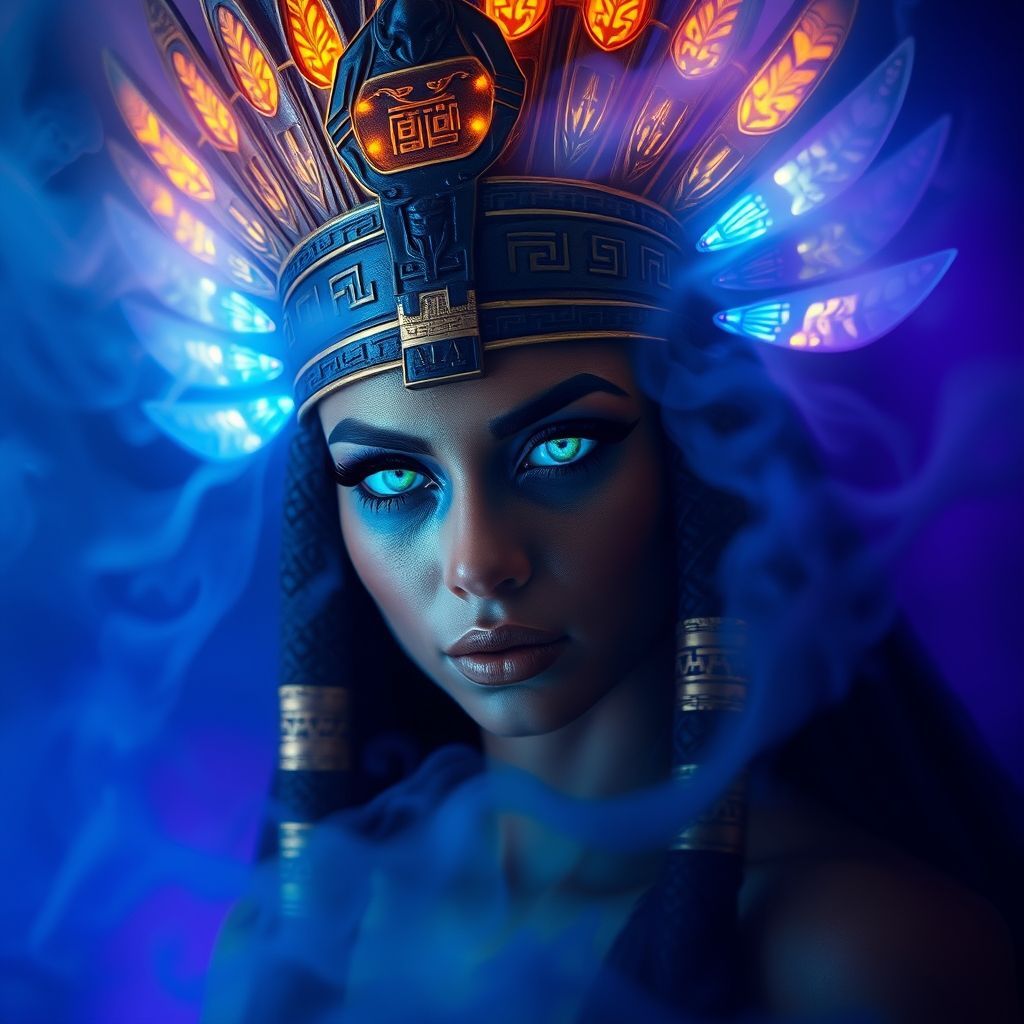 A striking portrait of a mystical Egyptian priestess