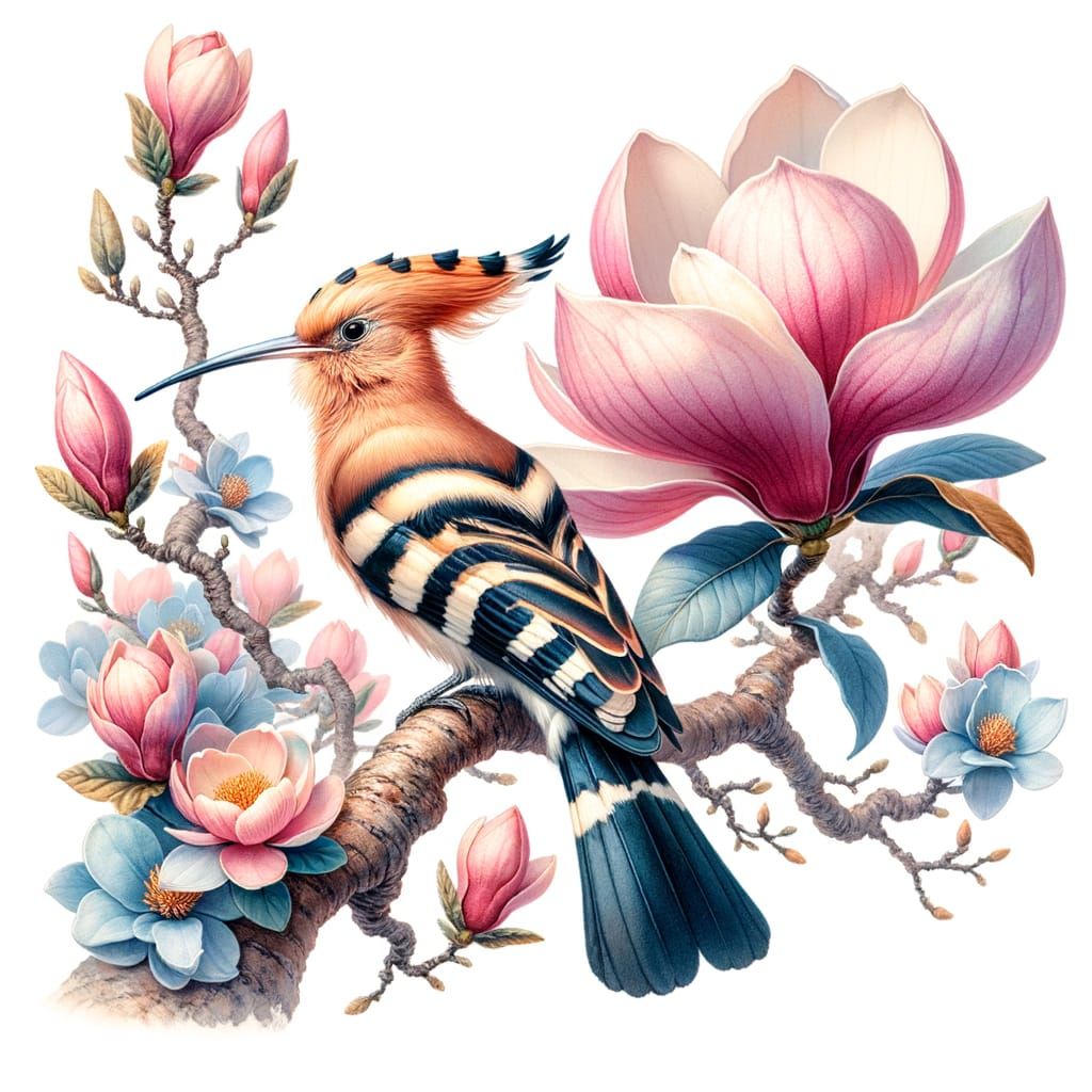 hoopoe on a magnolia tree  by @SpaceTsunami