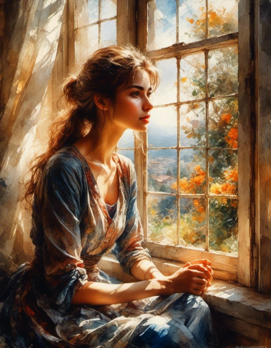 <lora:Marble Oil:1.0> <lora:Pancil style:1.0> Window light