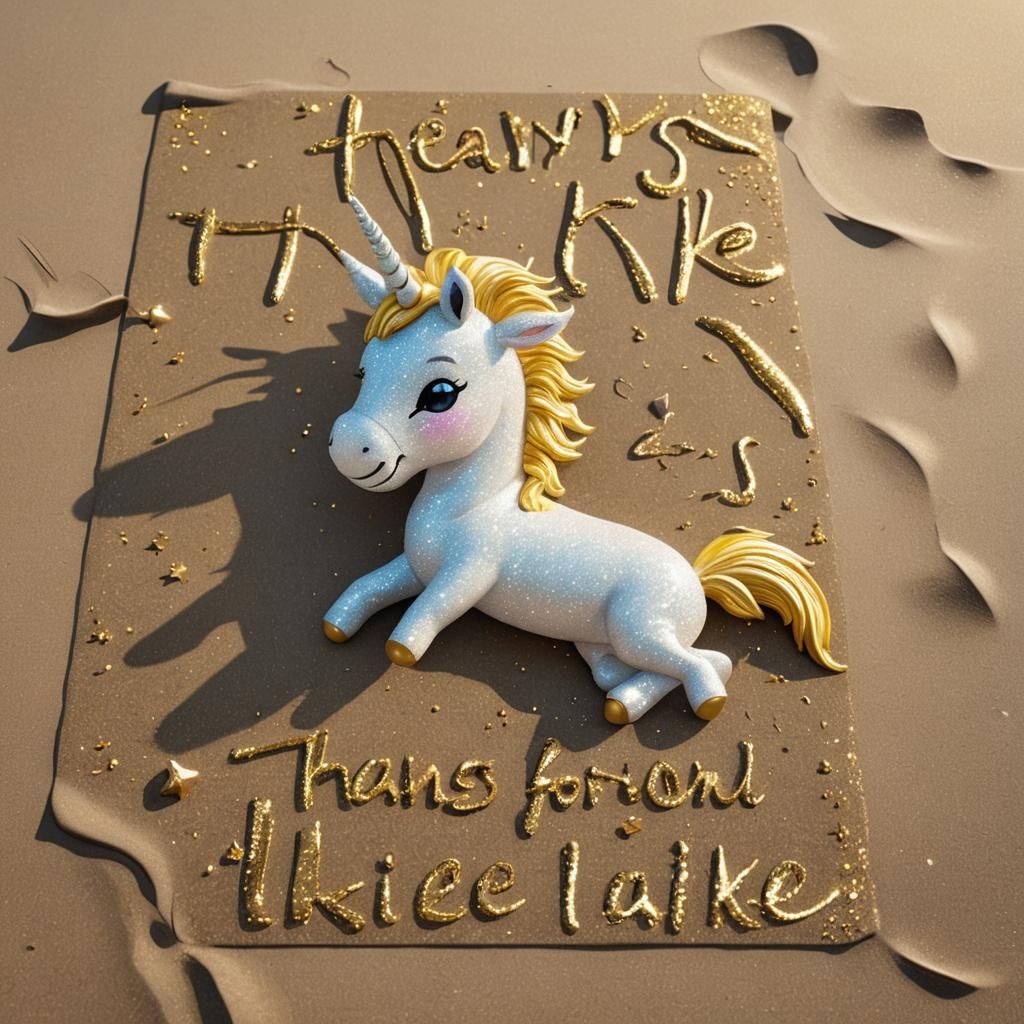 "Hyperrealistic digital artwork of a cute glowing unicorn do...