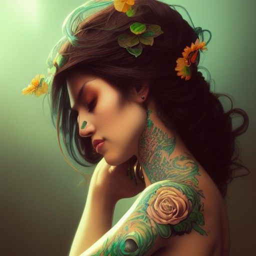 Beautiful Mexican lady with tattoos and green eyes