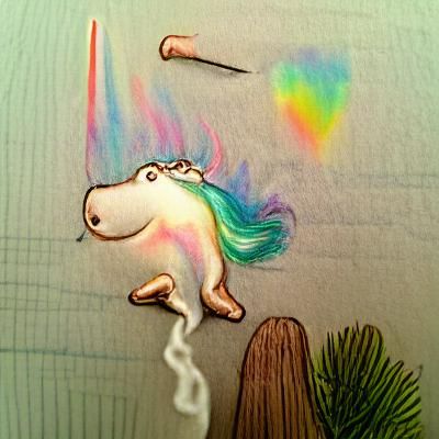 A unicorn farts out a rainbow.