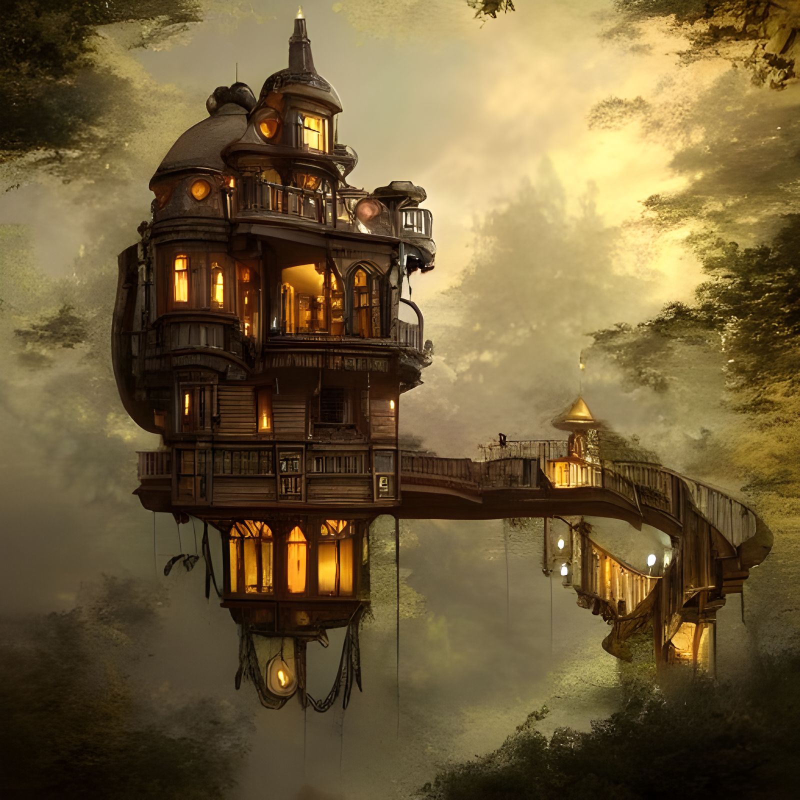 Steampunk Floating Home - AI Generated Artwork - NightCafe Creator